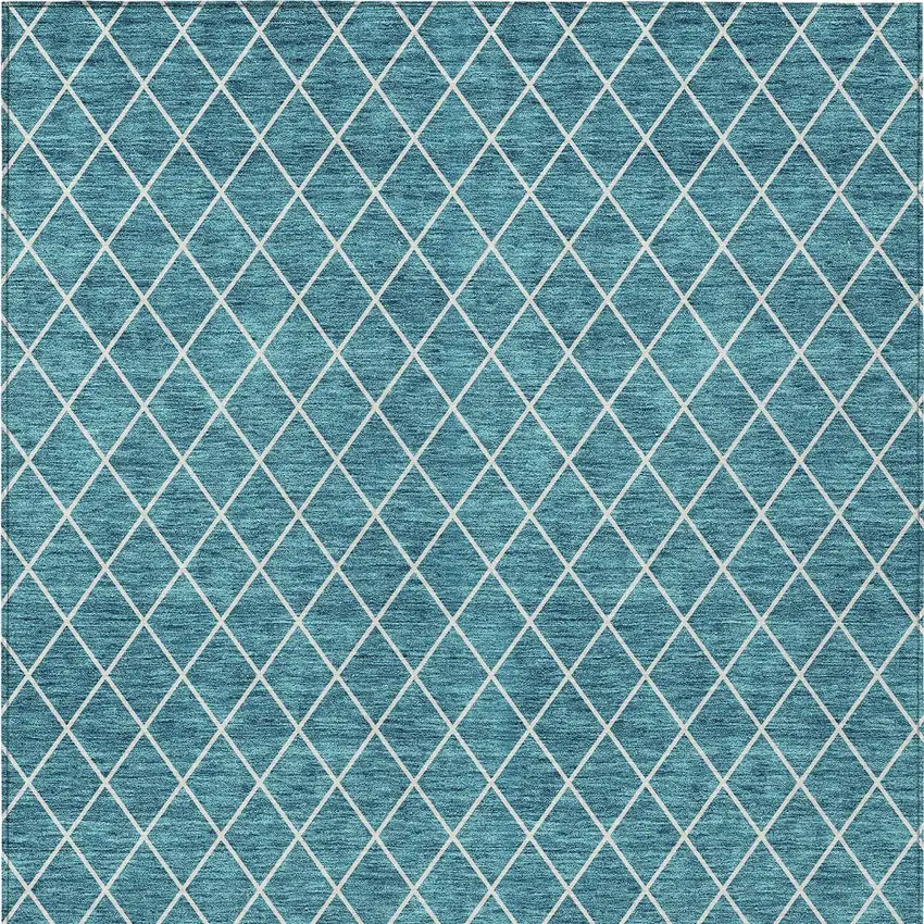 Teal Blue And Ivory Geometric Washable Indoor Outdoor Area Rug Photo 7
