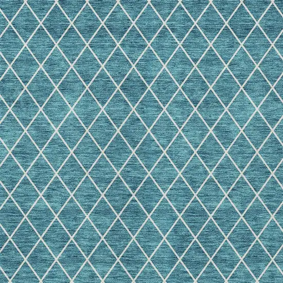 Teal Blue And Ivory Geometric Washable Indoor Outdoor Area Rug Photo 6