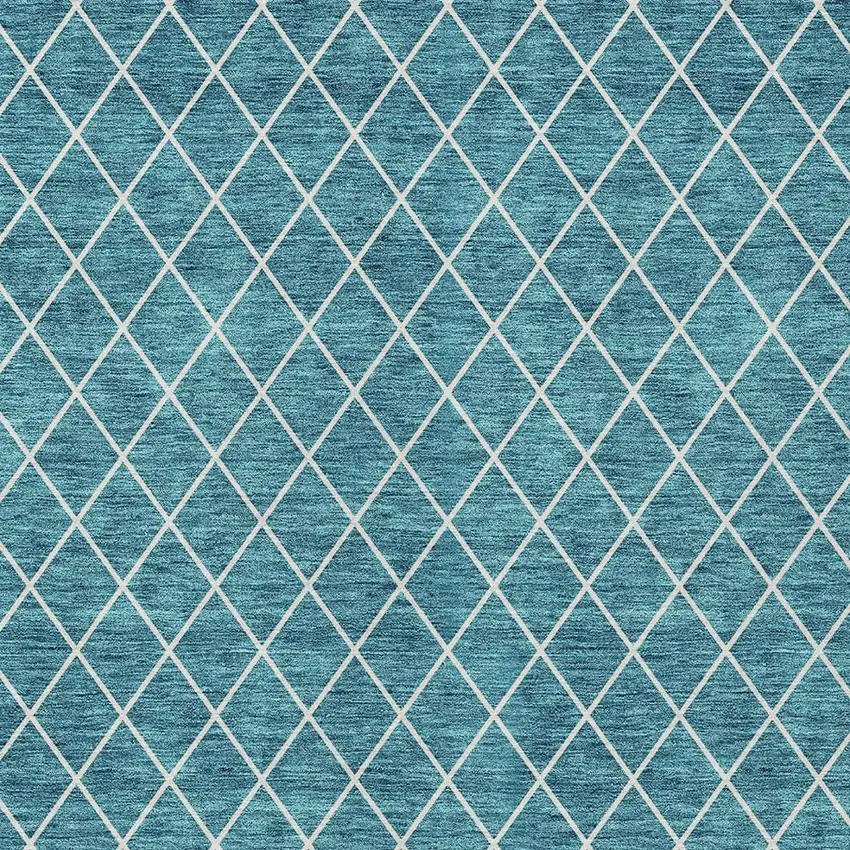 Teal Blue And Ivory Geometric Washable Indoor Outdoor Area Rug Photo 6