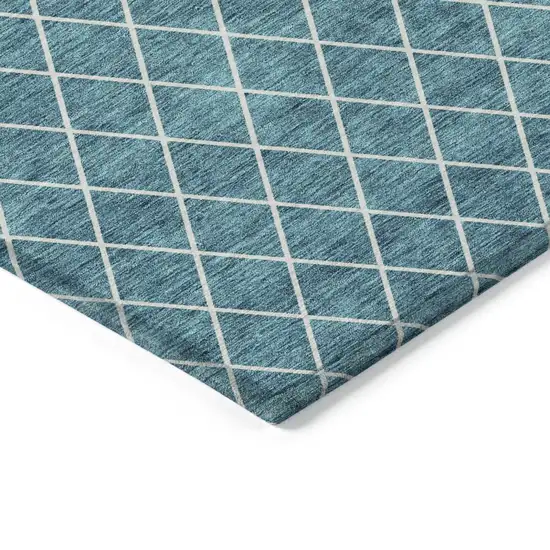 Teal Blue And Ivory Geometric Washable Indoor Outdoor Area Rug Photo 4