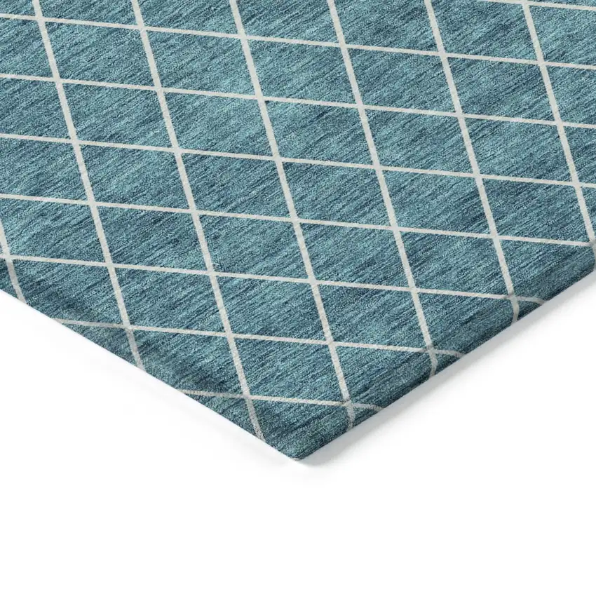 Teal Blue And Ivory Geometric Washable Indoor Outdoor Area Rug Photo 4
