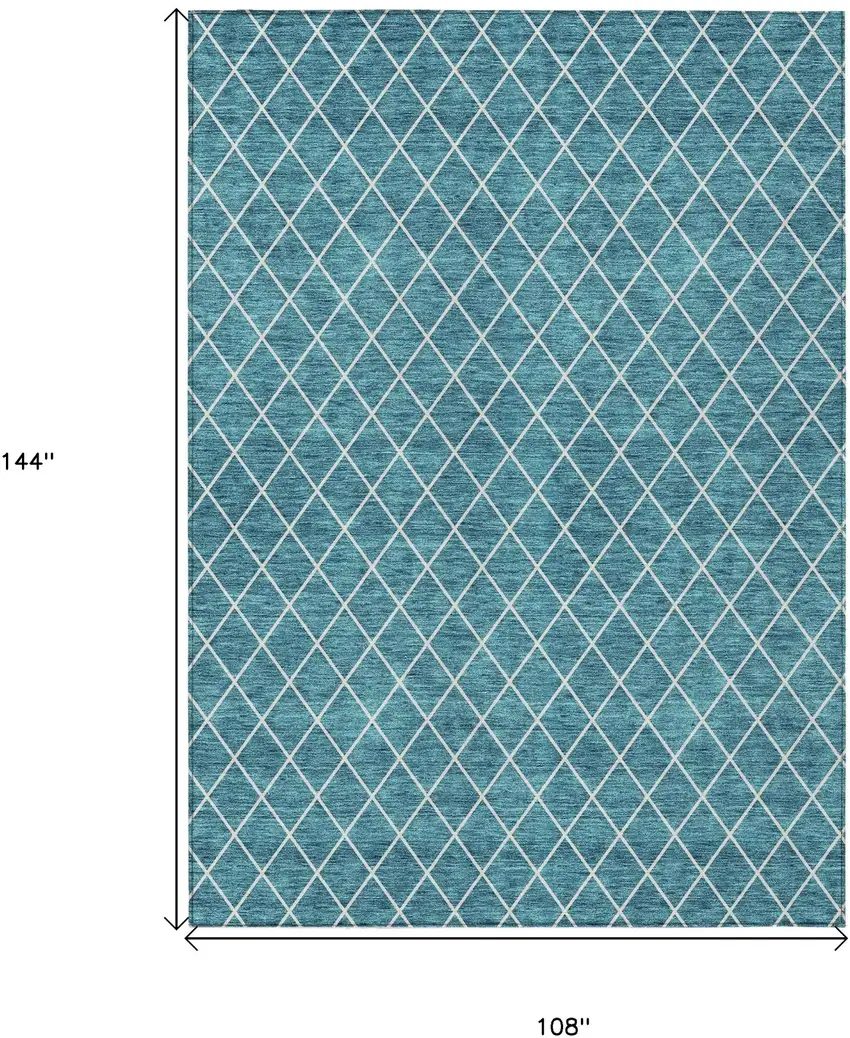 Teal Blue And Ivory Geometric Washable Indoor Outdoor Area Rug Photo 3