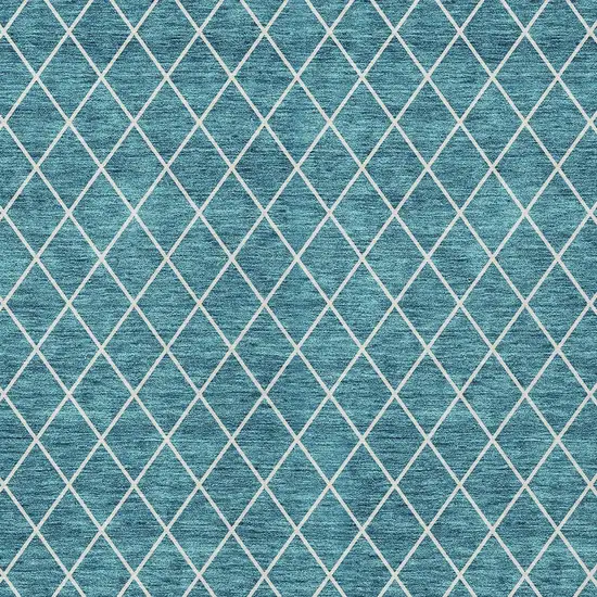 Teal Blue And Ivory Geometric Washable Indoor Outdoor Area Rug Photo 6