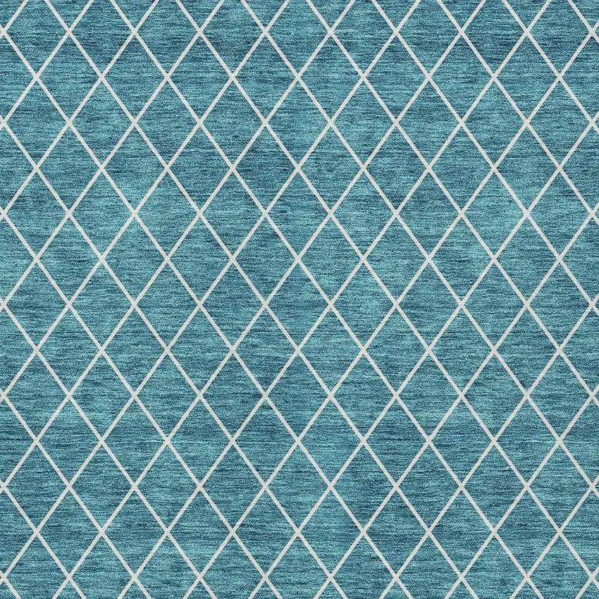 Teal Blue And Ivory Geometric Washable Indoor Outdoor Area Rug Photo 6