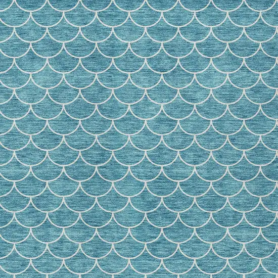 Teal Blue And Ivory Geometric Washable Indoor Outdoor Area Rug Photo 6