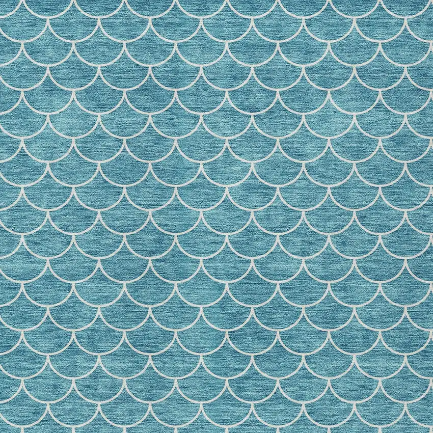 Teal Blue And Ivory Geometric Washable Indoor Outdoor Area Rug Photo 6