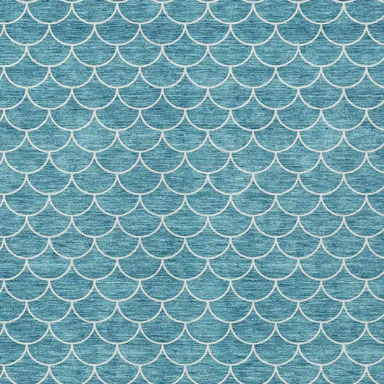 Teal Blue And Ivory Geometric Washable Indoor Outdoor Area Rug Photo 6