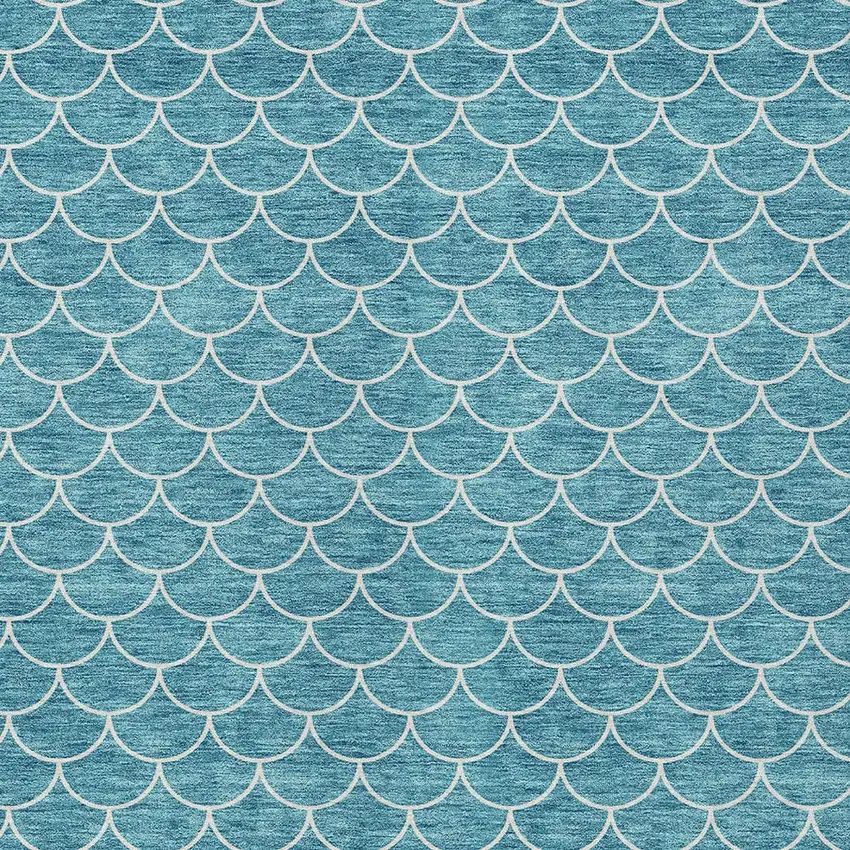 Teal Blue And Ivory Geometric Washable Indoor Outdoor Area Rug Photo 6