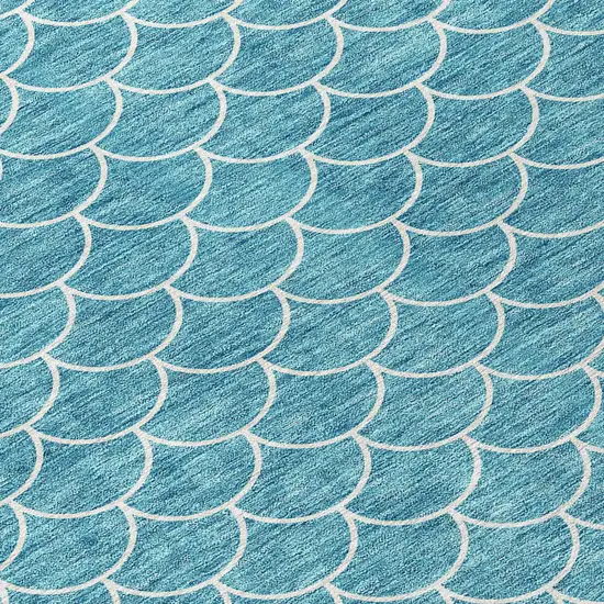 Teal Blue And Ivory Geometric Washable Indoor Outdoor Area Rug Photo 5