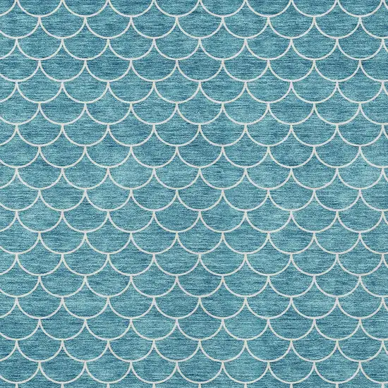 Teal Blue And Ivory Geometric Washable Indoor Outdoor Area Rug Photo 6