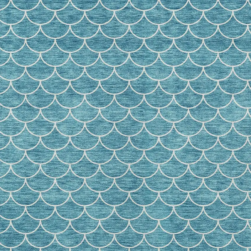 Teal Blue And Ivory Geometric Washable Indoor Outdoor Area Rug Photo 6