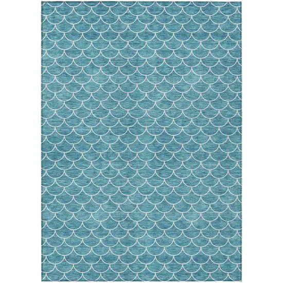 Teal Blue And Ivory Geometric Washable Indoor Outdoor Area Rug Photo 2