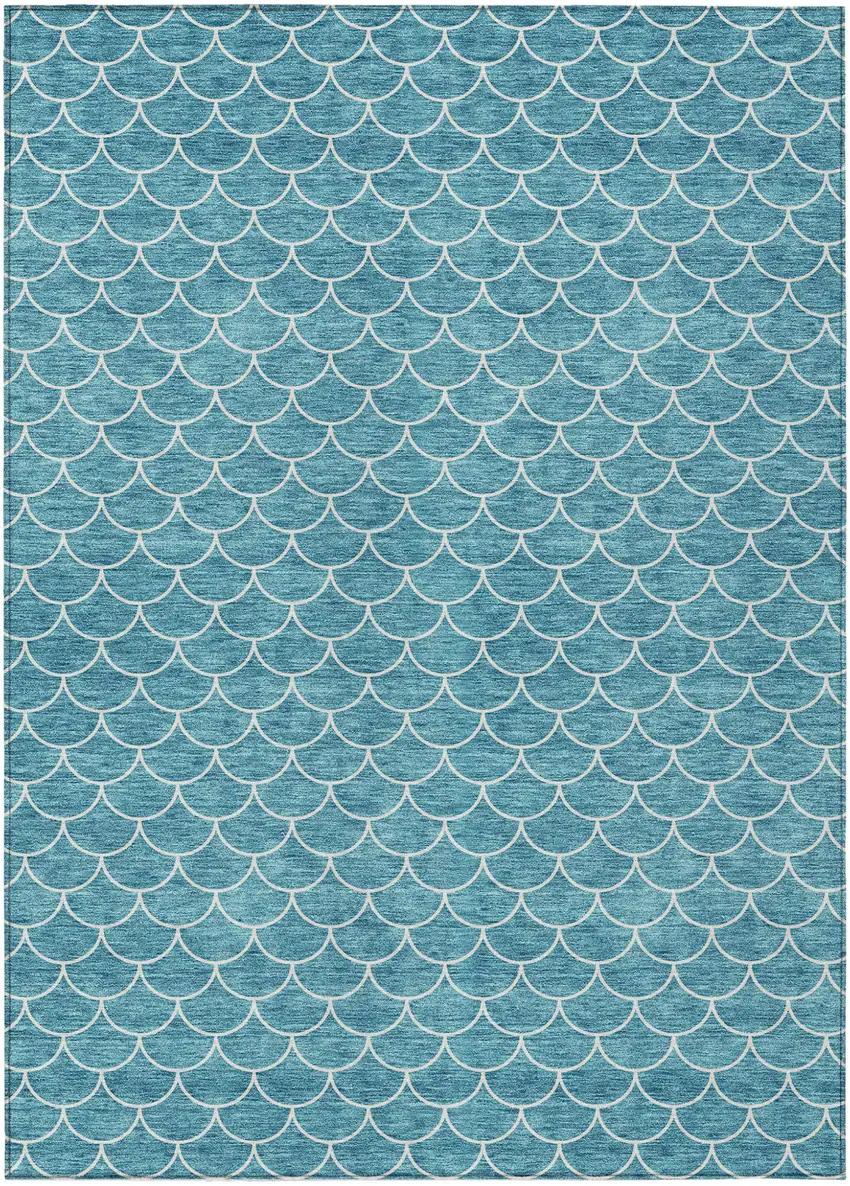 Teal Blue And Ivory Geometric Washable Indoor Outdoor Area Rug Photo 2
