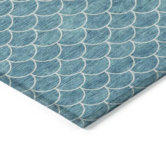 Teal Blue And Ivory Geometric Washable Indoor Outdoor Area Rug Photo 4