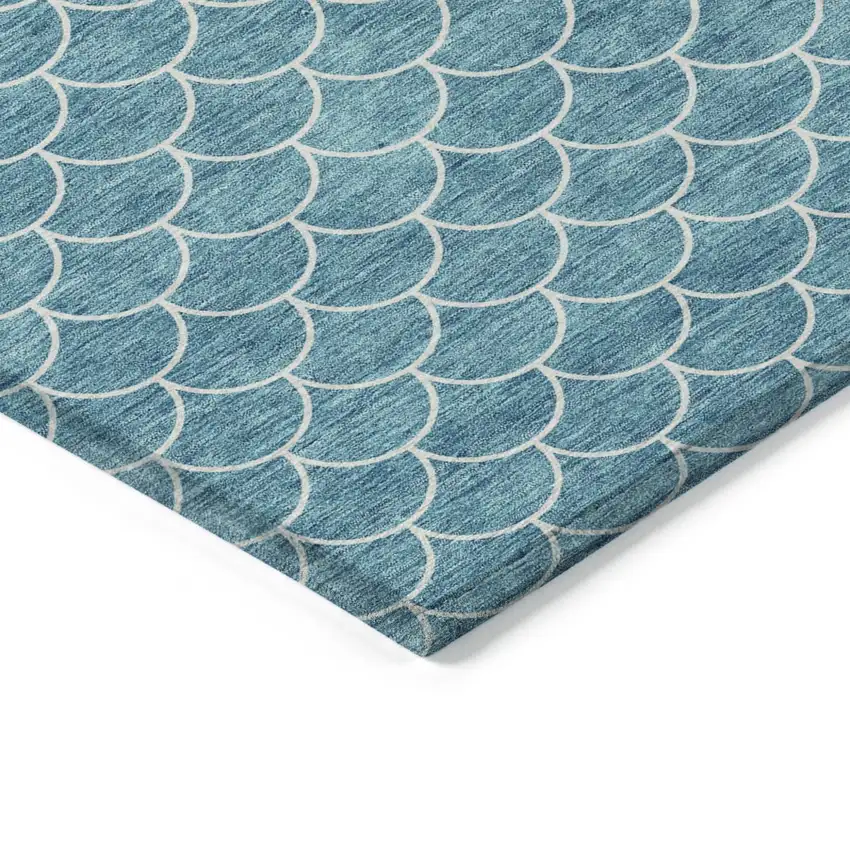 Teal Blue And Ivory Geometric Washable Indoor Outdoor Area Rug Photo 4