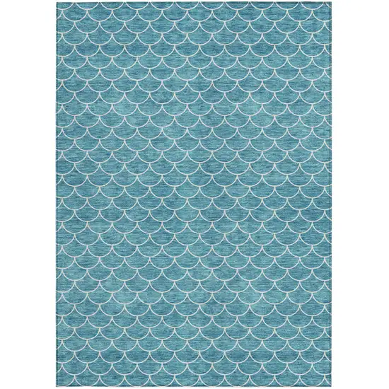 Teal Blue And Ivory Geometric Washable Indoor Outdoor Area Rug Photo 7