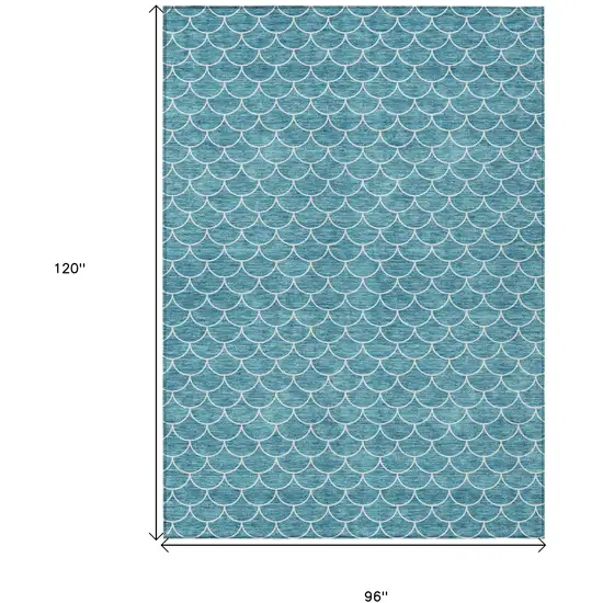 Teal Blue And Ivory Geometric Washable Indoor Outdoor Area Rug Photo 3