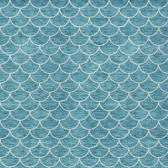 Teal Blue And Ivory Geometric Washable Indoor Outdoor Area Rug Photo 5