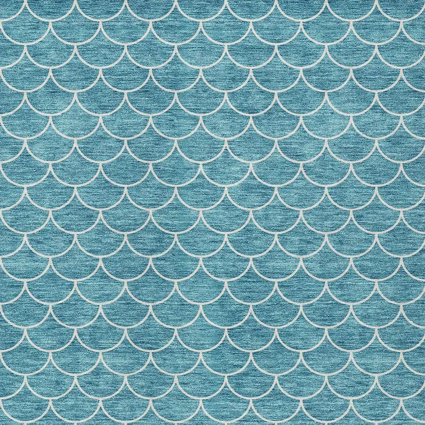 Teal Blue And Ivory Geometric Washable Indoor Outdoor Area Rug Photo 5