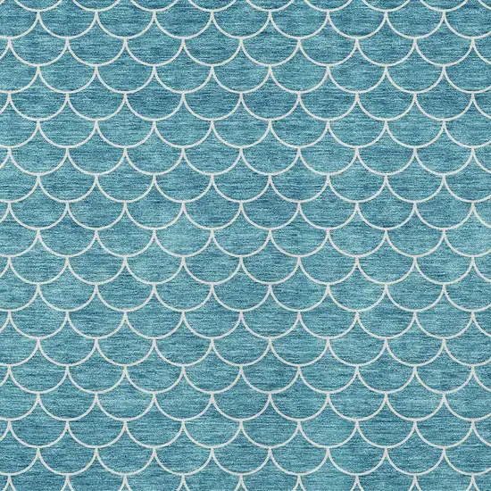 Teal Blue And Ivory Geometric Washable Indoor Outdoor Area Rug Photo 6