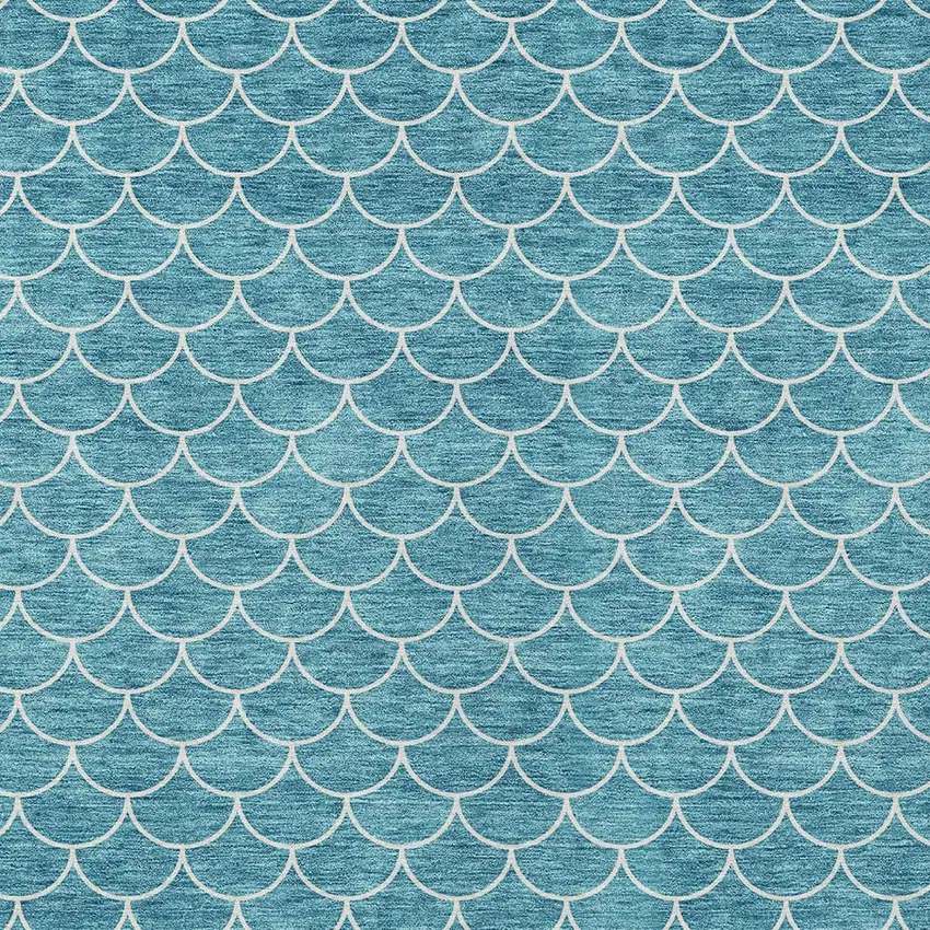 Teal Blue And Ivory Geometric Washable Indoor Outdoor Area Rug Photo 6