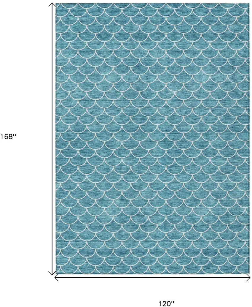 Teal Blue And Ivory Geometric Washable Indoor Outdoor Area Rug Photo 3
