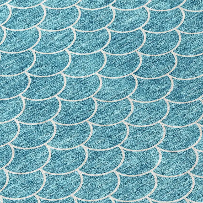 Teal Blue And Ivory Geometric Washable Indoor Outdoor Area Rug Photo 5