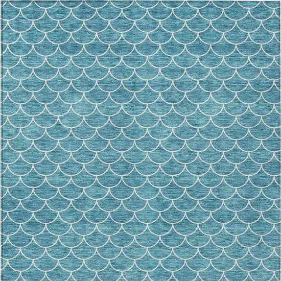 Teal Blue And Ivory Geometric Washable Indoor Outdoor Area Rug Photo 7