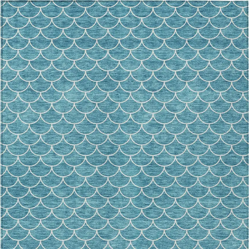 Teal Blue And Ivory Geometric Washable Indoor Outdoor Area Rug Photo 7