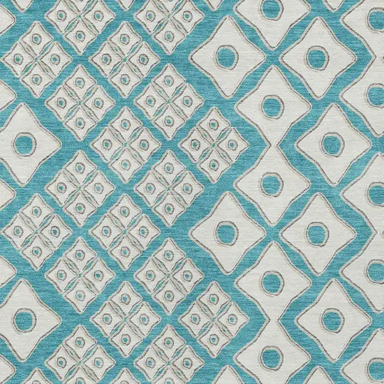 Teal Blue And Ivory Geometric Washable Indoor Outdoor Area Rug Photo 6