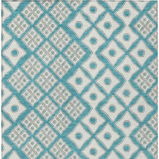 Teal Blue And Ivory Geometric Washable Indoor Outdoor Area Rug Photo 8