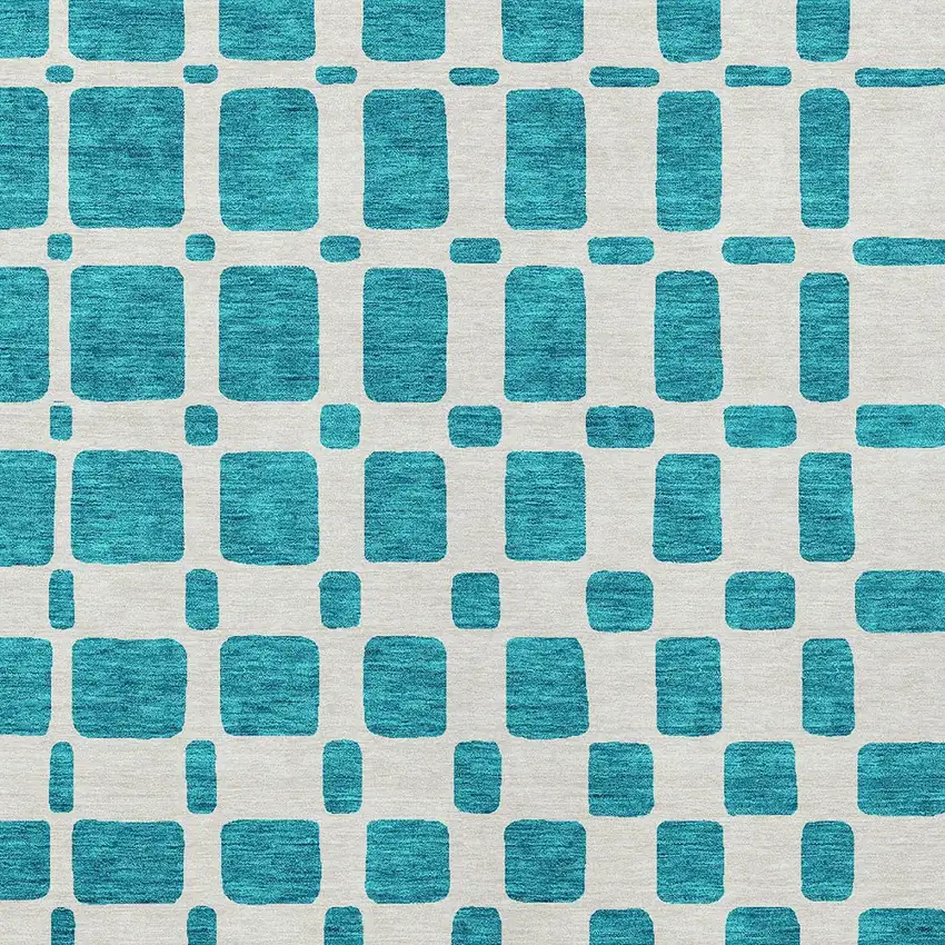 Teal Blue And Ivory Geometric Washable Indoor Outdoor Area Rug Photo 6