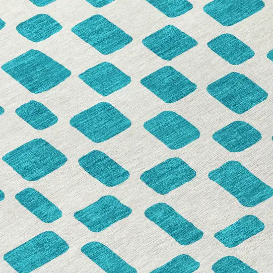 Teal Blue And Ivory Geometric Washable Indoor Outdoor Area Rug Photo 8
