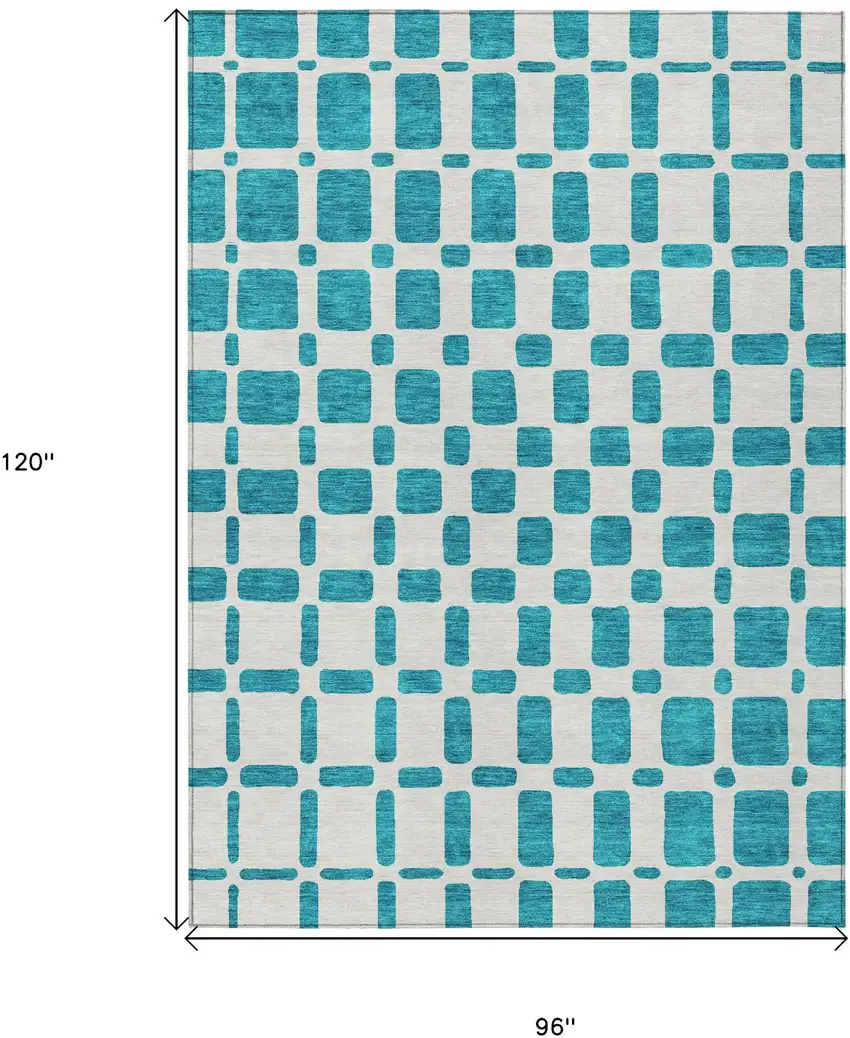 Teal Blue And Ivory Geometric Washable Indoor Outdoor Area Rug Photo 3