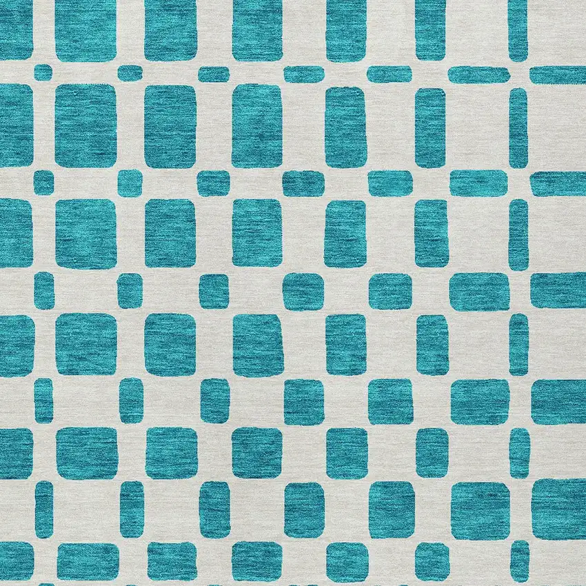 Teal Blue And Ivory Geometric Washable Indoor Outdoor Area Rug Photo 6
