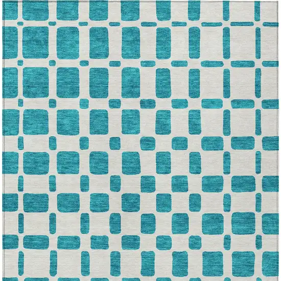 Teal Blue And Ivory Geometric Washable Indoor Outdoor Area Rug Photo 6