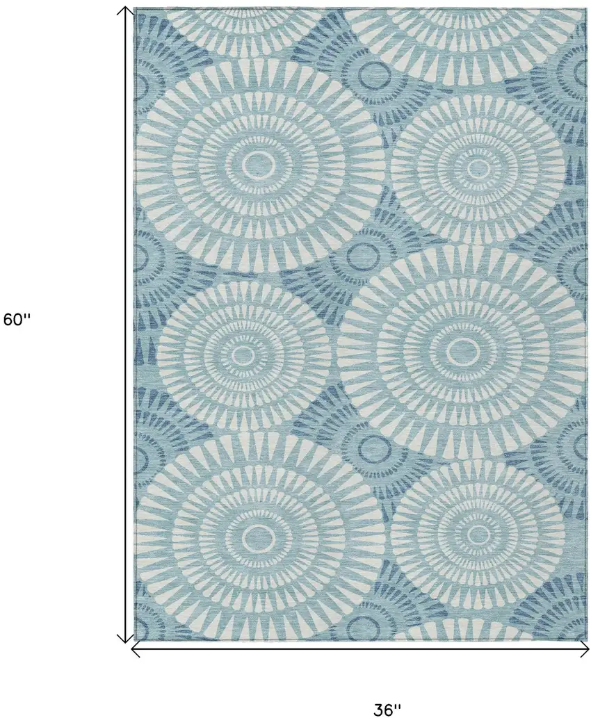 Teal Blue And Ivory Geometric Washable Indoor Outdoor Area Rug Photo 3