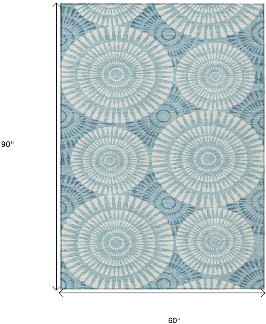 Teal Blue And Ivory Geometric Washable Indoor Outdoor Area Rug Photo 3