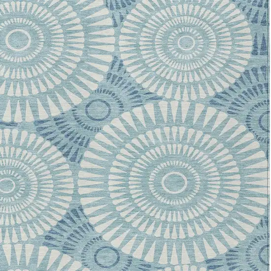 Teal Blue And Ivory Geometric Washable Indoor Outdoor Area Rug Photo 7