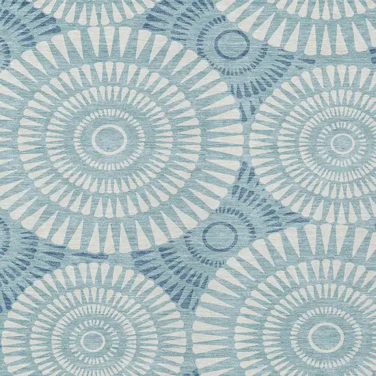 Teal Blue And Ivory Geometric Washable Indoor Outdoor Area Rug Photo 7