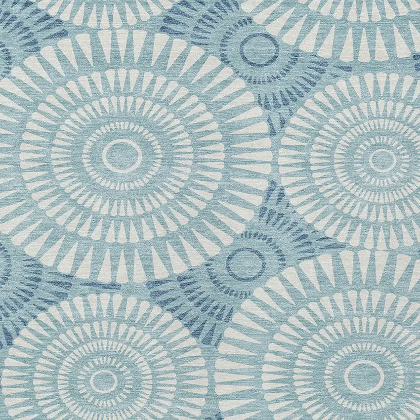 Teal Blue And Ivory Geometric Washable Indoor Outdoor Area Rug Photo 7