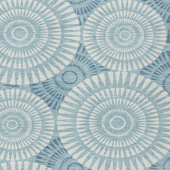 Teal Blue And Ivory Geometric Washable Indoor Outdoor Area Rug Photo 7