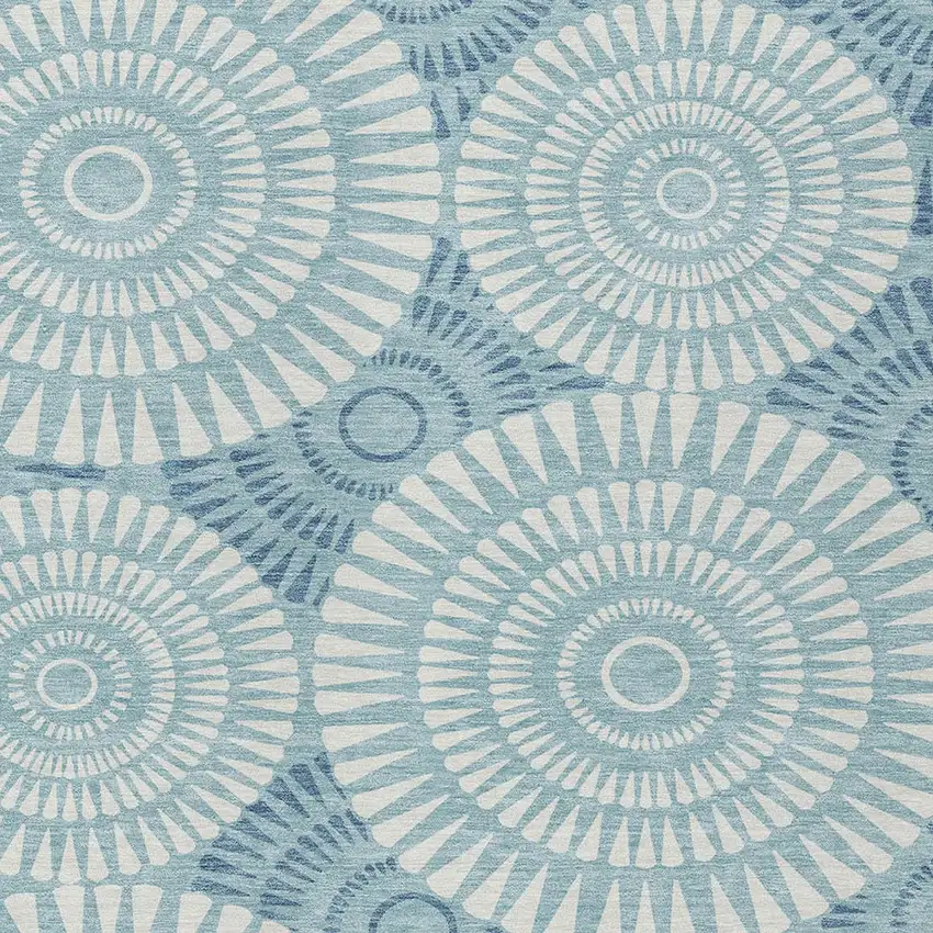 Teal Blue And Ivory Geometric Washable Indoor Outdoor Area Rug Photo 7