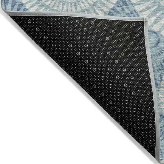 Teal Blue And Ivory Geometric Washable Indoor Outdoor Area Rug Photo 4