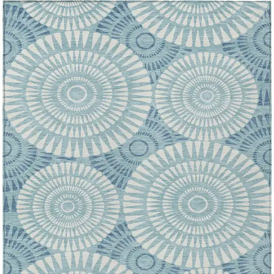 Teal Blue And Ivory Geometric Washable Indoor Outdoor Area Rug Photo 8