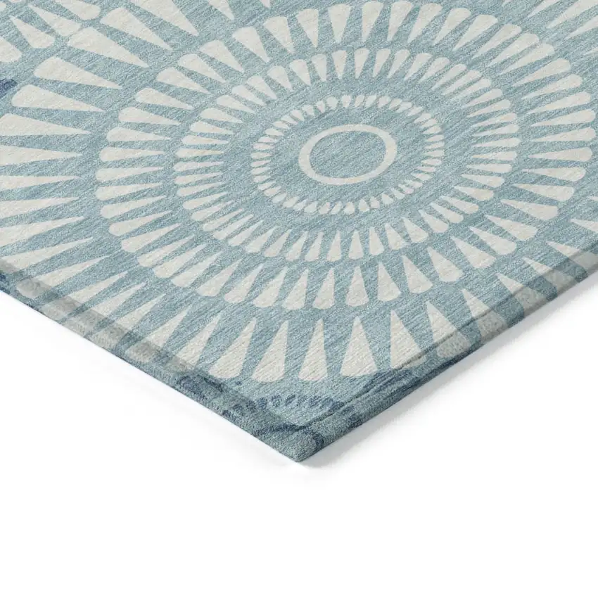 Teal Blue And Ivory Geometric Washable Indoor Outdoor Area Rug Photo 5