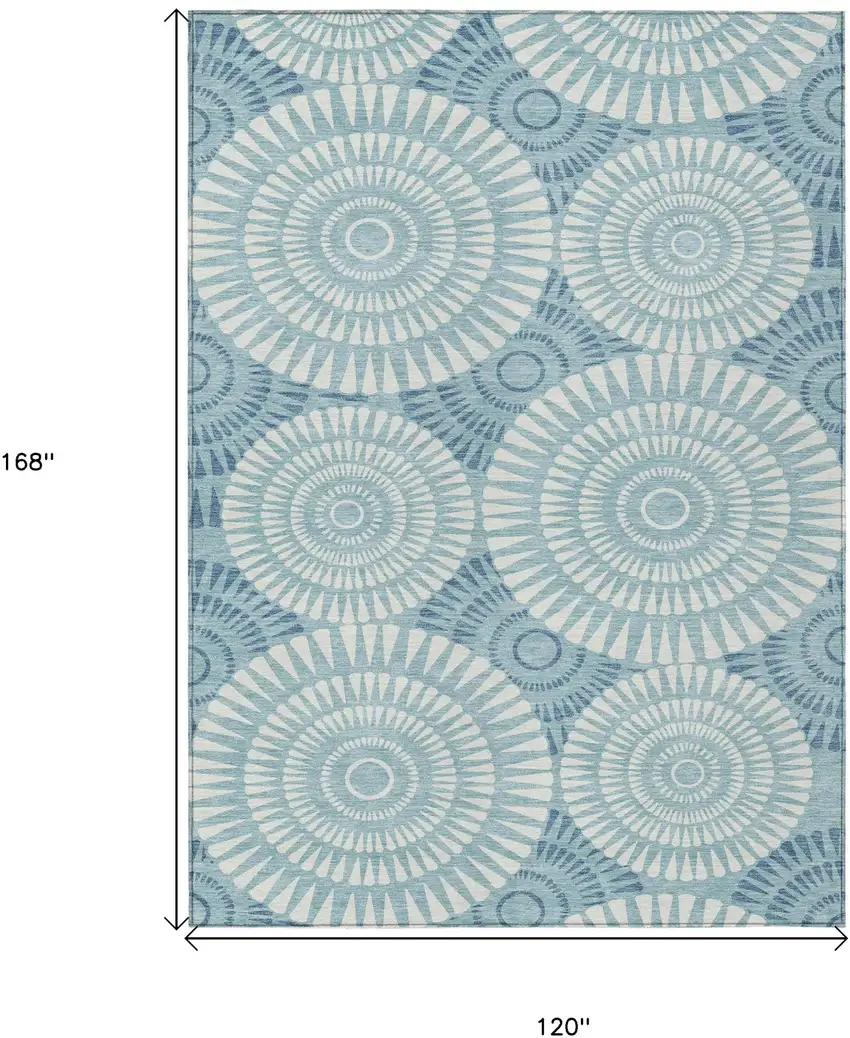 Teal Blue And Ivory Geometric Washable Indoor Outdoor Area Rug Photo 3