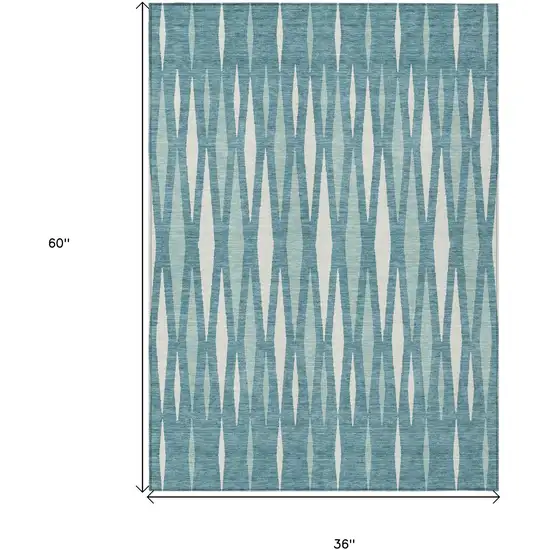 Teal Blue And Ivory Geometric Washable Indoor Outdoor Area Rug Photo 3
