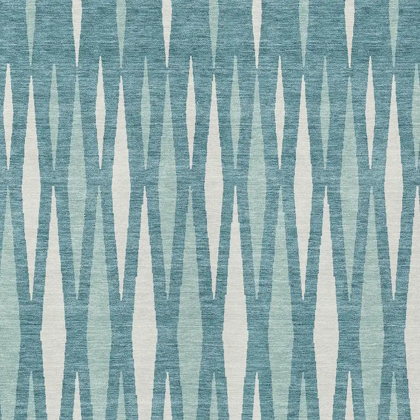 Teal Blue And Ivory Geometric Washable Indoor Outdoor Area Rug Photo 6
