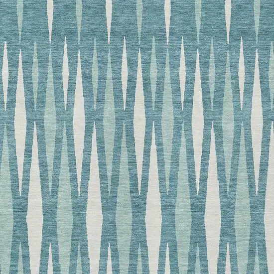 Teal Blue And Ivory Geometric Washable Indoor Outdoor Area Rug Photo 6